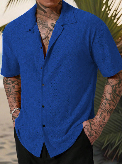 Chemise homme – Dentelle légère – Coupe décontractée – Manches courtes – Col classique