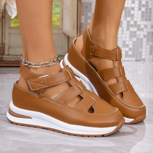 Sandales compensées femme – Bout fermé – Brides Velcro – Semelle plateforme confort