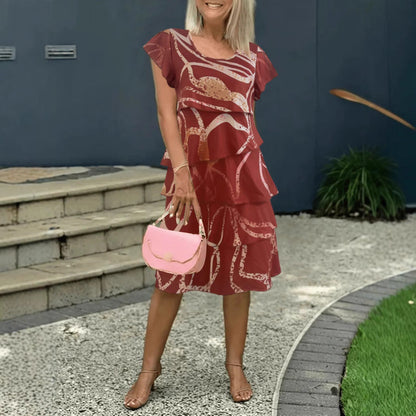 Robe midi femme – coton léger – manches volantées – coupe fluide à étages