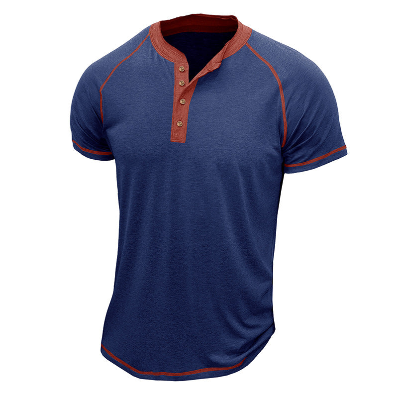T-shirt Henley homme – Coton doux – Coupe classique – Manches courtes – Détails contrastés