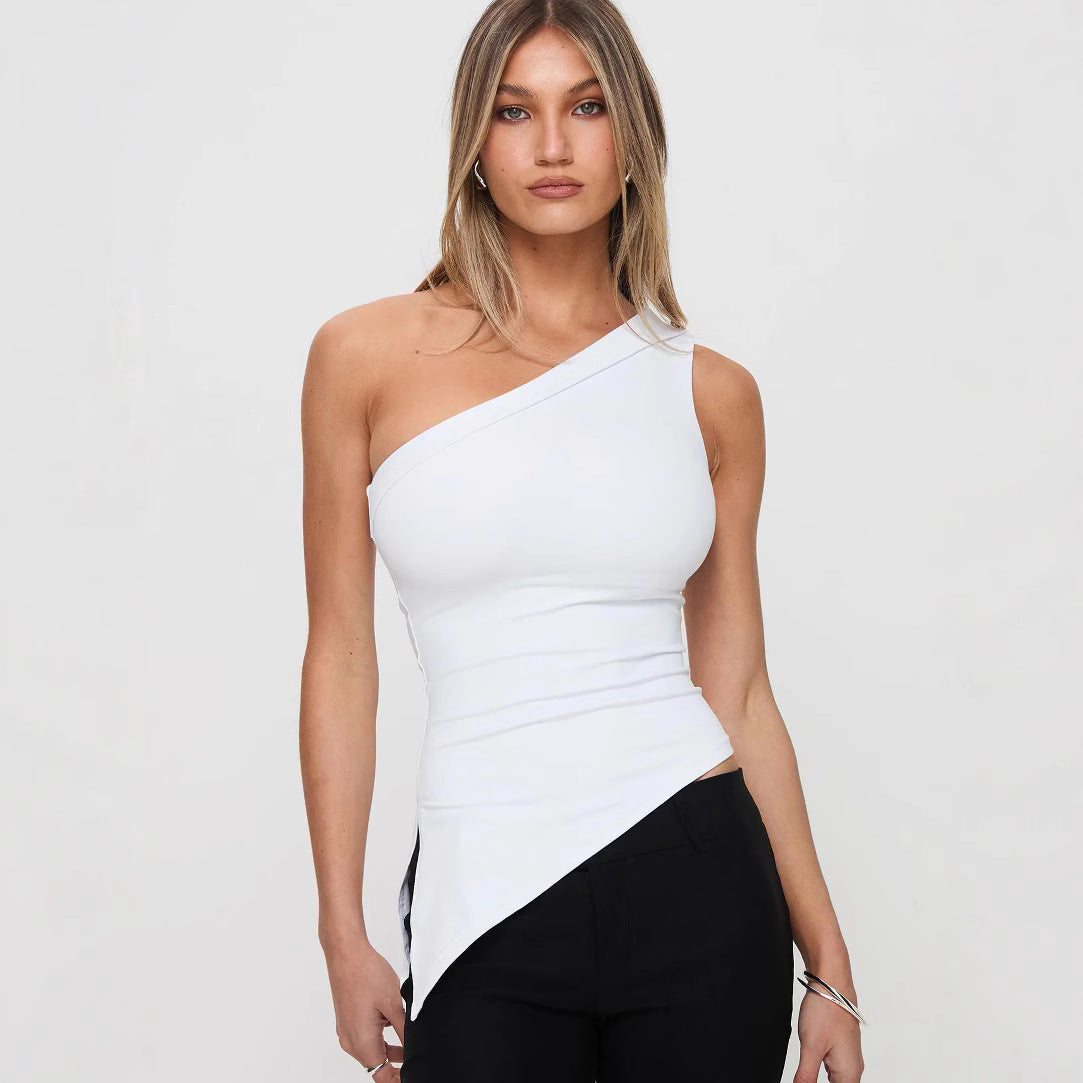 Top femme asymétrique – Coupe slim – Une épaule – Tissu stretch respirant