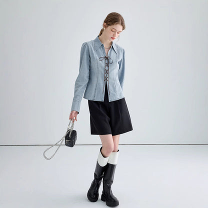 Veste chemise femme – Coupe cintrée – Devant lacé – Manches longues structurées