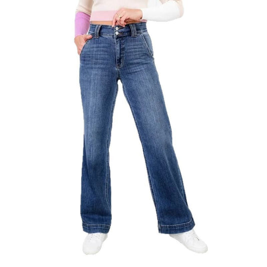 Jean femme – Taille haute – Coupe droite décontractée – Tissu résistant – Longueur cheville