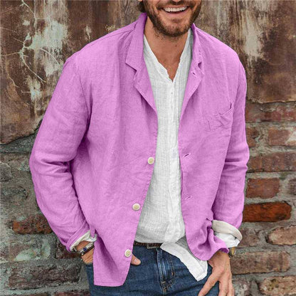 Blazer décontracté homme – Coupe droite – Coton lin respirant – Manches longues