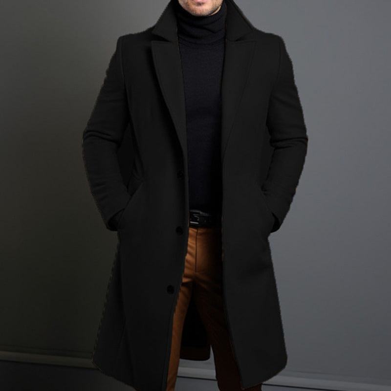 Manteau trench homme – Laine mélangée – Coupe ajustée – Longueur genou – Classique élégant