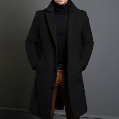 Manteau trench homme – Laine mélangée – Coupe ajustée – Longueur genou – Classique élégant
