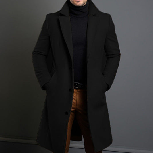 Manteau trench homme – Laine mélangée – Coupe ajustée – Longueur genou – Classique élégant