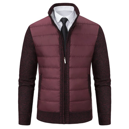 Blouson homme zippé – Col montant – Devant matelassé – Manches en maille texturée