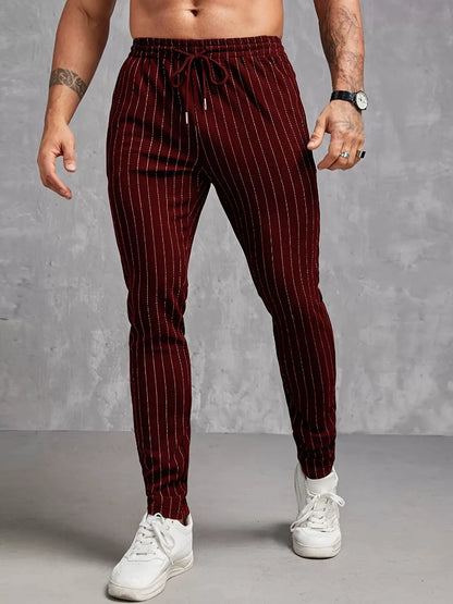 Pantalon skinny homme – Coupe slim – Taille élastique – Rayé – Tissu léger respirant