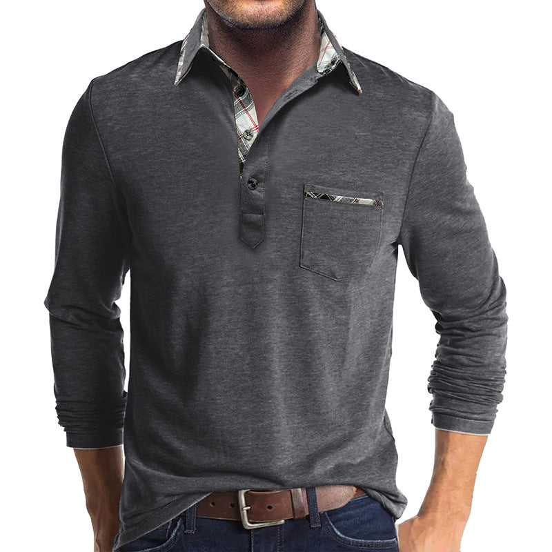 Chemise homme manches longues – Coupe droite – Coton – Détail carreaux – Boutonnée