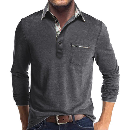 Chemise homme manches longues – Coupe droite – Coton – Détail carreaux – Boutonnée