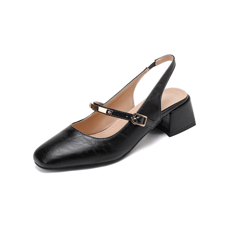 Escarpins femme – Talon bloc – Bout carré – Bride cloutée – Similicuir