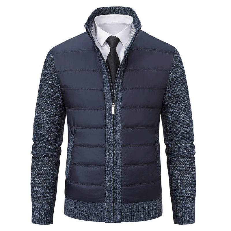 Blouson homme zippé – Col montant – Devant matelassé – Manches en maille texturée