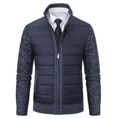 Blouson homme zippé – Col montant – Devant matelassé – Manches en maille texturée