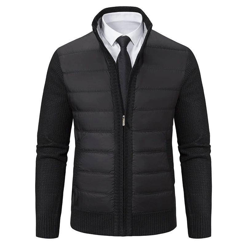 Blouson homme zippé – Col montant – Devant matelassé – Manches en maille texturée