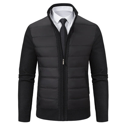 Blouson homme zippé – Col montant – Devant matelassé – Manches en maille texturée