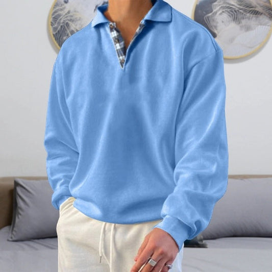 Sweatshirt homme – Coupe ample – Col V à revers – Maille douce – Détails superposés