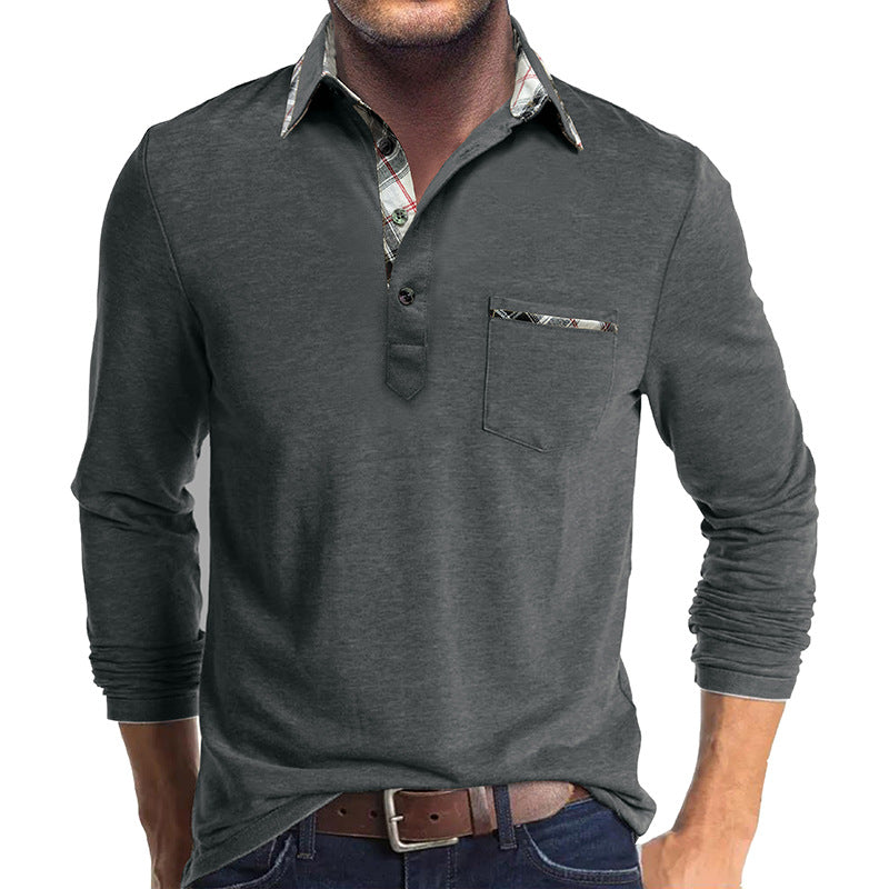 Chemise homme manches longues – Coupe droite – Coton – Détail carreaux – Boutonnée