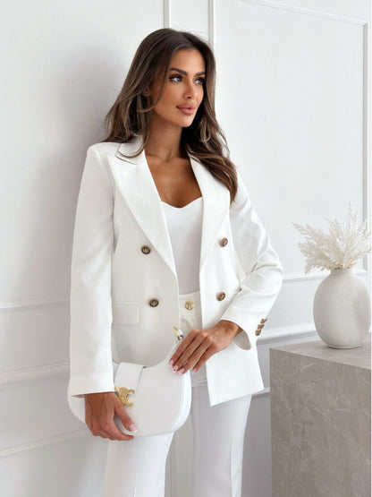 Veste de costume femme – Coupe ajustée – Double boutonnage – Laine mélangée