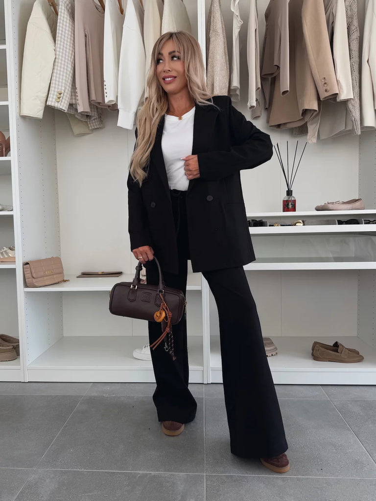 Veste blazer femme – Coupe oversize – Double boutonnage – Épaules structurées