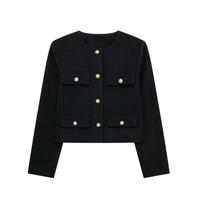 Veste bomber femme – Laine – Coupe courte structurée – Manches longues – Col rond