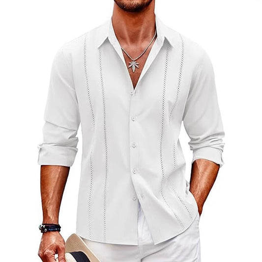 Chemise homme – Coupe ajustée – Coton mélangé – Imprimé discret – Boutonnage devant
