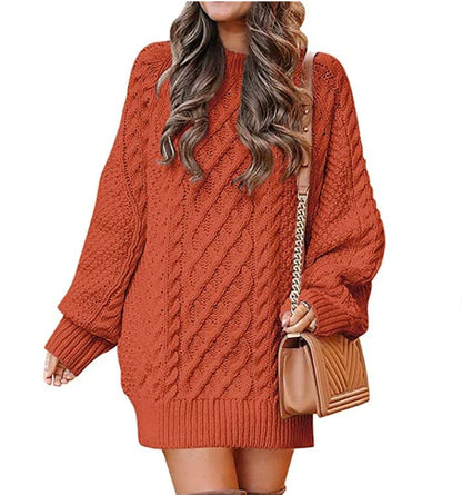 Robe Pull Femme – Coupe Oversize – Maille Torsadée – Longueur Genou – Manches Longues