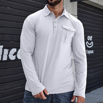 Chemise Henley homme – Manches longues – Coton – Col droit – Coupe régulière – Poche poitrine