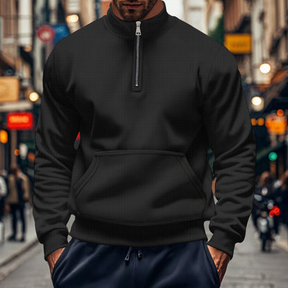 Sweat-shirt homme – Coupe décontractée – Demi-zip – Poche kangourou – Coton doux