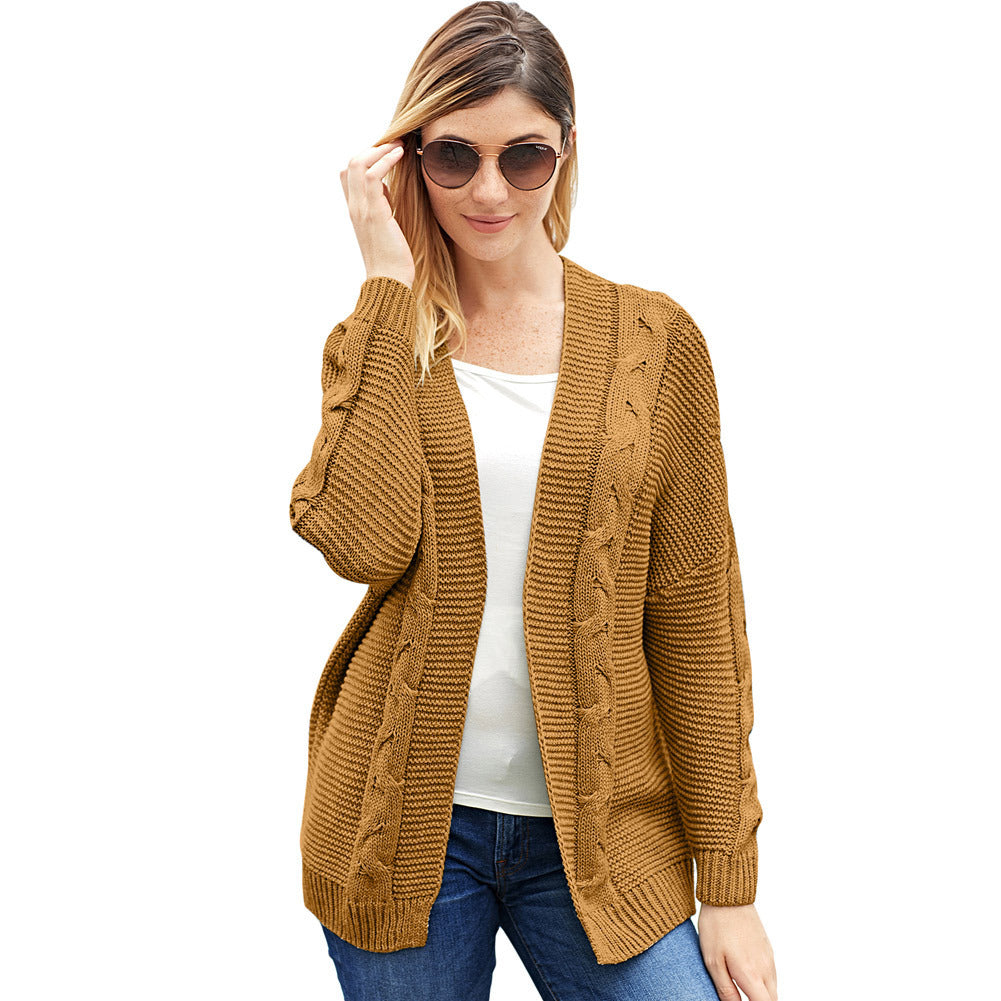 Cardigan femme – Maille épaisse – Coupe oversize – Devant ouvert – Motif torsadé