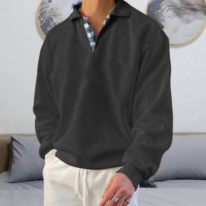 Sweatshirt homme – Coupe ample – Col V à revers – Maille douce – Détails superposés
