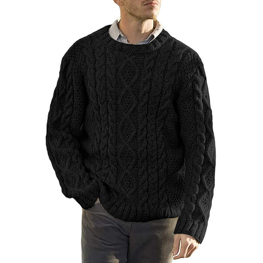 Pull Homme – Maille Torsadée Épaisse – Coupe Oversize – Col Rond Manche Longue