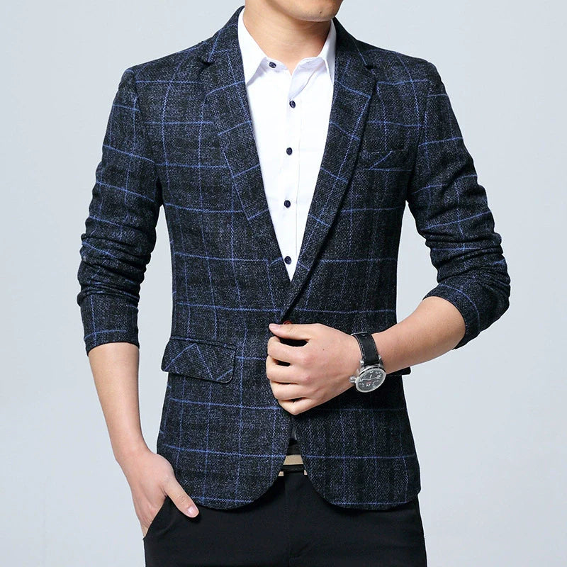 Blazer homme – Coupe moderne – Laine mélangée – Motif à grands carreaux – Col cranté