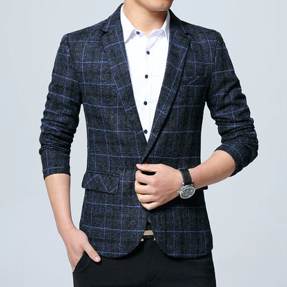 Blazer homme – Coupe moderne – Laine mélangée – Motif à grands carreaux – Col cranté