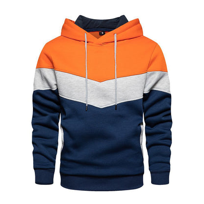 Sweat à capuche homme – Coton mélangé – Coupe ample – Motif colorblock chevron