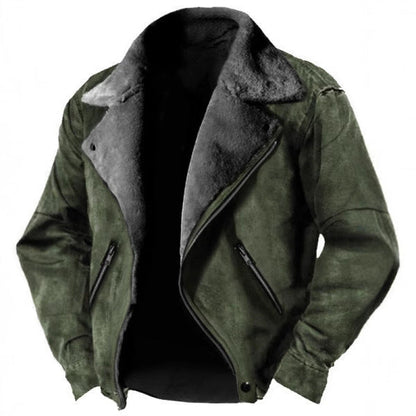 Veste homme en daim doublée shearling – Coupe structurée – Col rétro – Fermeture zippée