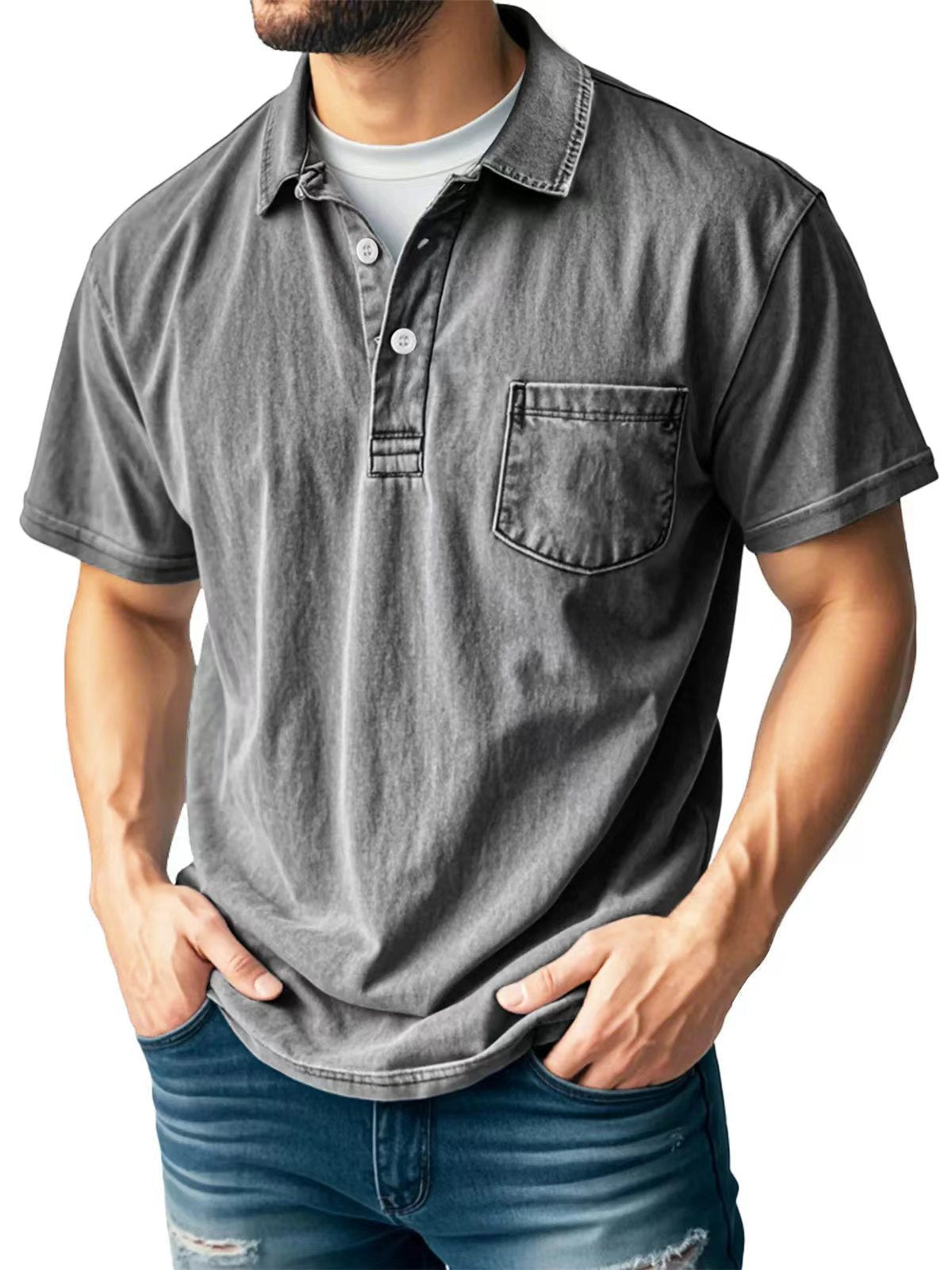 Polo homme – Coupe décontractée – Manches courtes – Tissu respirant – Col boutonné