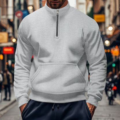 Sweat-shirt homme – Coupe décontractée – Demi-zip – Poche kangourou – Coton doux