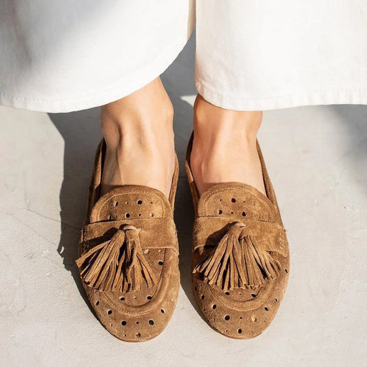Mocassins Femme – Chaussures Décontractées – Bout Fermé Perforé – Détail Frange