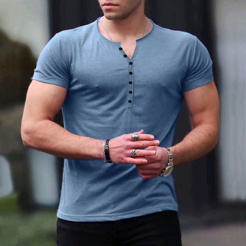 T-shirt Henley homme – Coupe slim – Manches courtes – Maille douce respirante