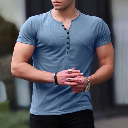 T-shirt Henley homme – Coupe slim – Manches courtes – Maille douce respirante