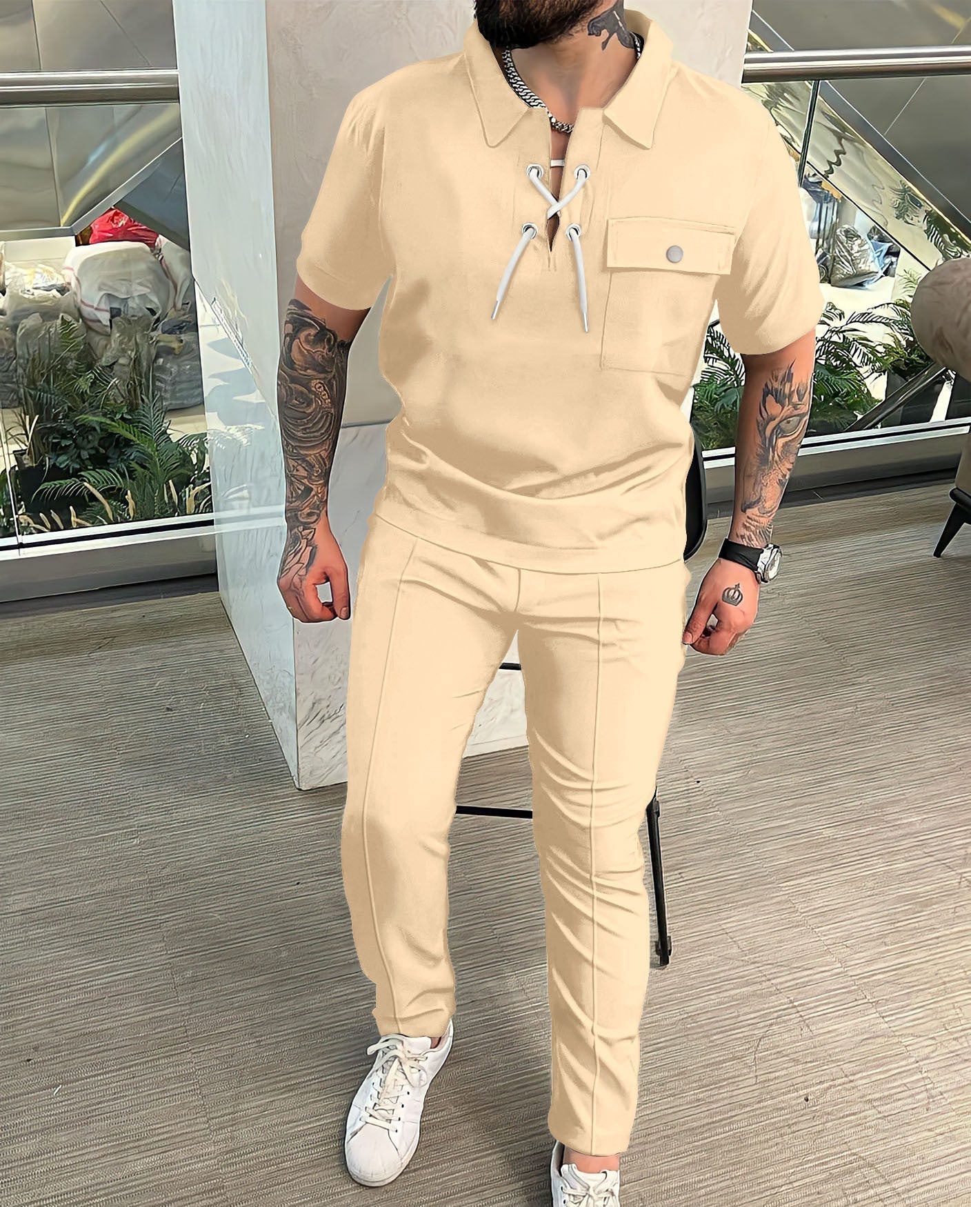 Ensemble Homme Chemise et Pantalon – Coupe Slim – Tissu Léger Respirant – Style Chic Décontracté