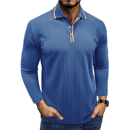 Polo homme manches longues – Coupe cintrée – Maille texturée – Col rayé