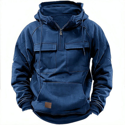 Sweat à capuche homme – Coupe oversize – Coton doux – Demi-zip – Poches utilitaires