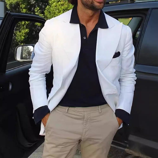 Blazer homme – Coupe cintrée – Tissu lisse – Revers cranté – Style formel élégant