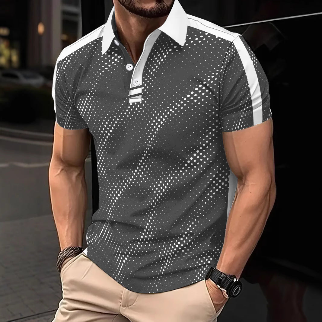 Polo homme – Coupe slim – Tissu respirant – Motif graphique moderne – Bandes sportives