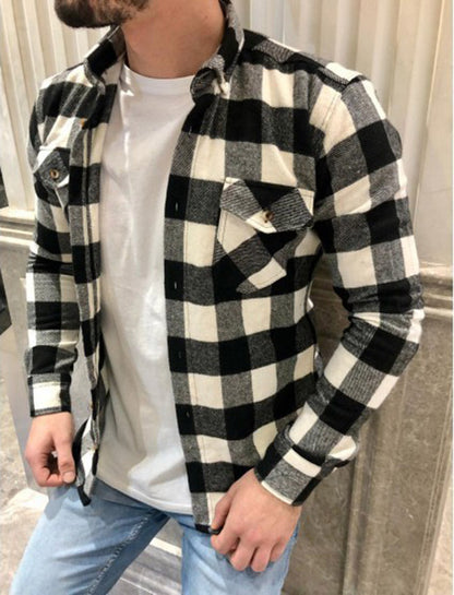Chemise homme à carreaux – Coupe décontractée – Coton lin – Manches longues