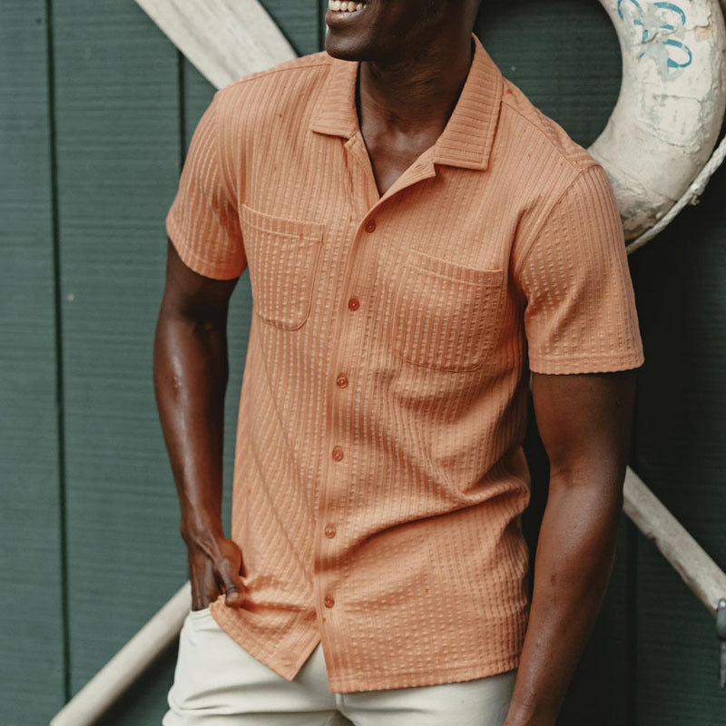 Chemise homme décontractée – Coton texturé – Coupe droite – Manches courtes – Col classique