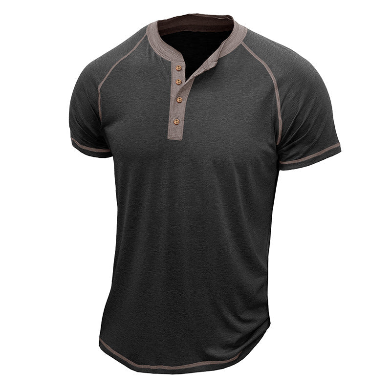 T-shirt Henley homme – Coton doux – Coupe classique – Manches courtes – Détails contrastés