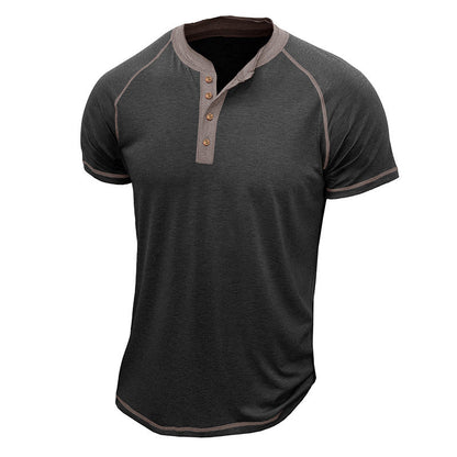 T-shirt Henley homme – Coton doux – Coupe classique – Manches courtes – Détails contrastés